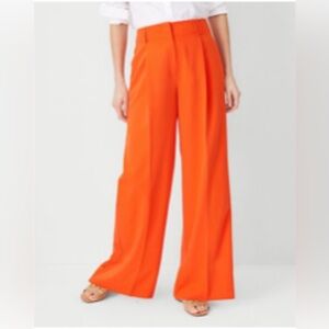 Ann Taylor Single Pleated Wide Leg Trousers in Flame Azalea Orange NWT Sz 2P
